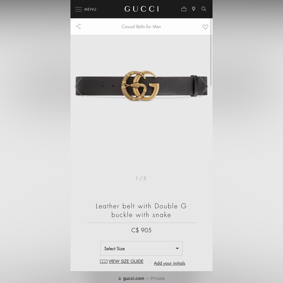 Leather belt with Double G buckle with snake - Picture 4 of 6